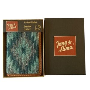 Tony Lama Blue and Brown Tri-fold Wallet